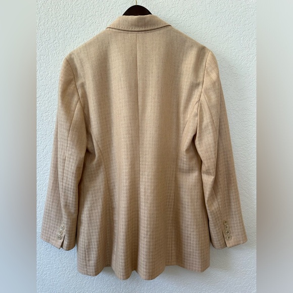 SAKS FIFTH AVENUE 100% Cashmere Beige Tan Houndstooth Blazer SZ IT 44 US 10 - Picture 6 of 14